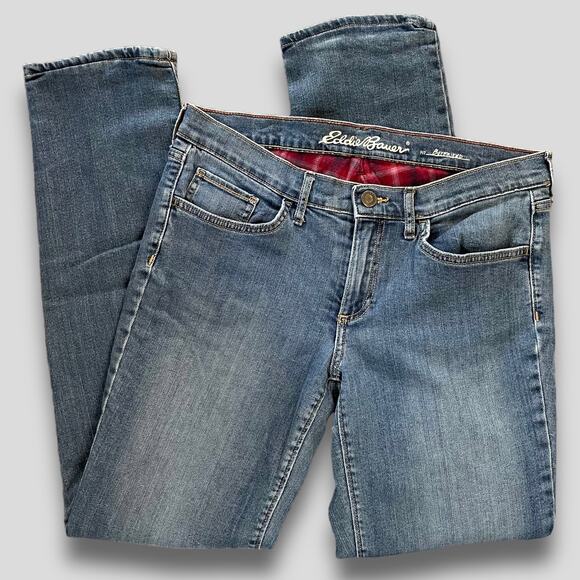 EDDIE BAUER WOMENS JEANS PLAID LINED GORP BOYFRIEND BOHO BLUE JEANS SIZE 6 - Picture 2 of 9